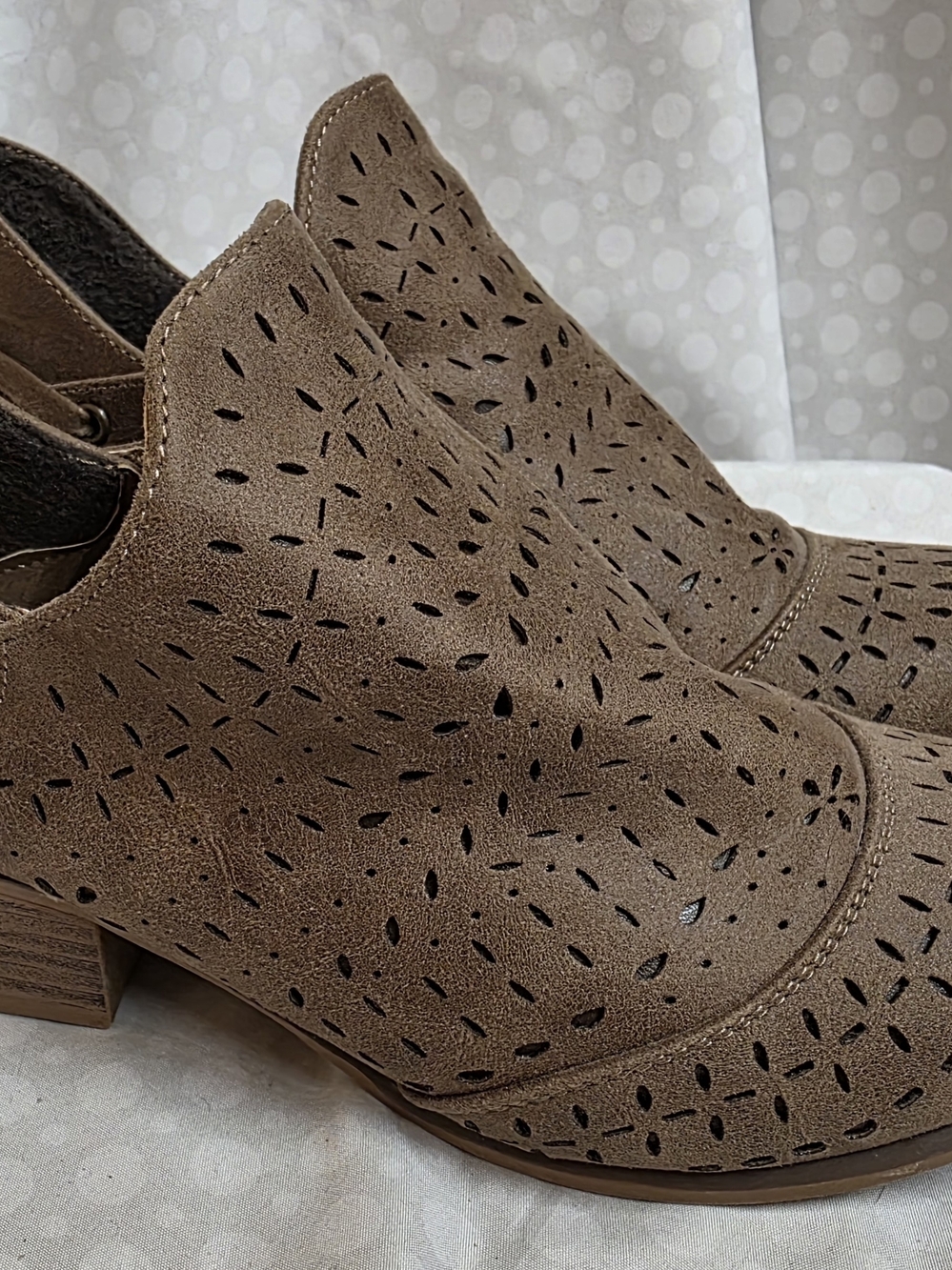 Daisy Fuentes Taupe Perforated Suede Ankle Booties